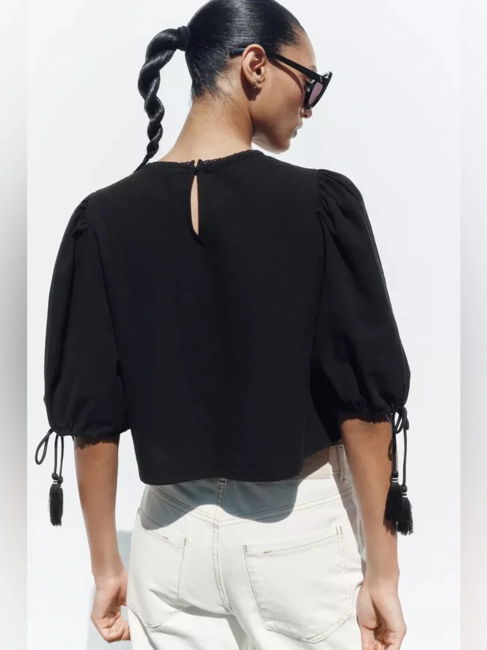 NWT Zara Woman Embroidery PUFF SLEEVE EMBROIDERED BLOUSE Top Size S Small